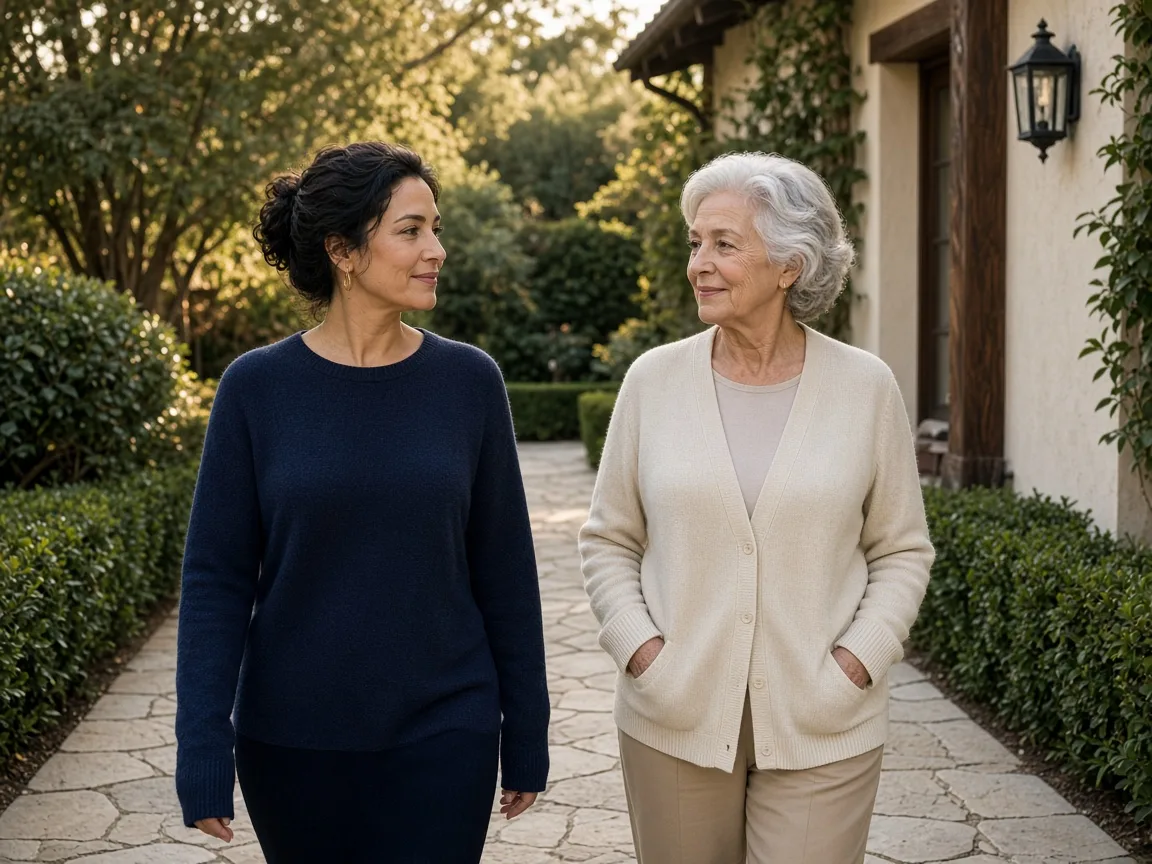 A family member gently holding an older adult's hands